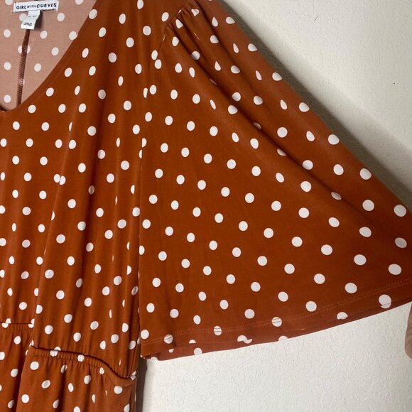 Rust Brown Polka Dot Flutter Sleeve Midi Dress Women XLP Girl With Curves Knit‎ - Picture 6 of 11